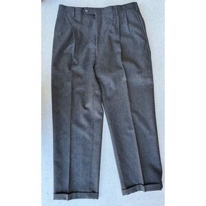 Jos A Bank Mens Charcoal Gray 100% Pure Wool Pleated Cuffed Dress Pants 34x28